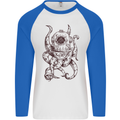 Steampunk Octopus Kraken Cthulhu Mens L/S Baseball T-Shirt White/Royal Blue