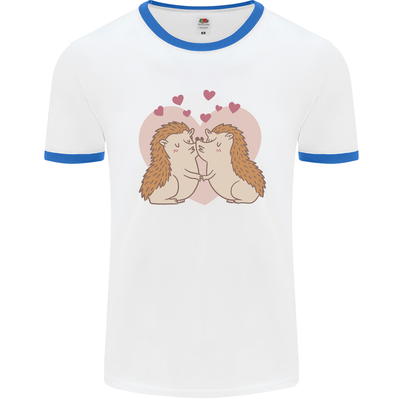 Hedgehog Love Valentines Day Mens Ringer T-Shirt White/Royal Blue