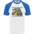 Bike Safety Motorbike Biker Motorcycle Mens S/S Baseball T-Shirt White/Royal Blue