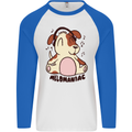 Melomaniac Dog Yoga Meditation Funny Mens L/S Baseball T-Shirt White/Royal Blue