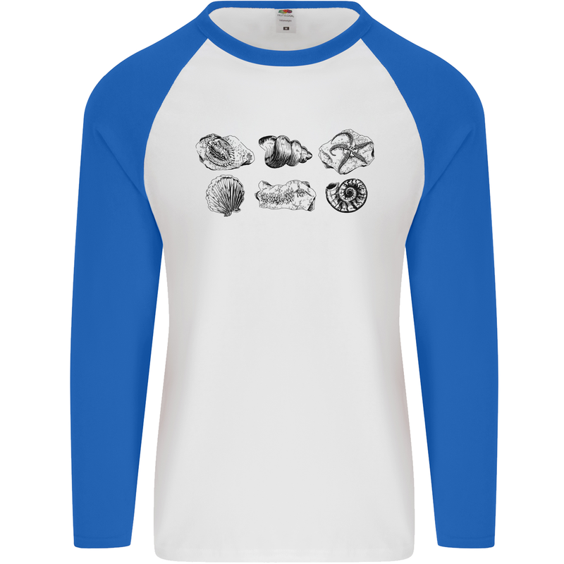 Fossil Set Palaeontologist Palaeontology Mens L/S Baseball T-Shirt White/Royal Blue