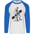 A Snowboarder Snowboarding Winter Sports Mens L/S Baseball T-Shirt White/Royal Blue