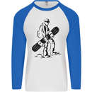 A Snowboarder Snowboarding Winter Sports Mens L/S Baseball T-Shirt White/Royal Blue