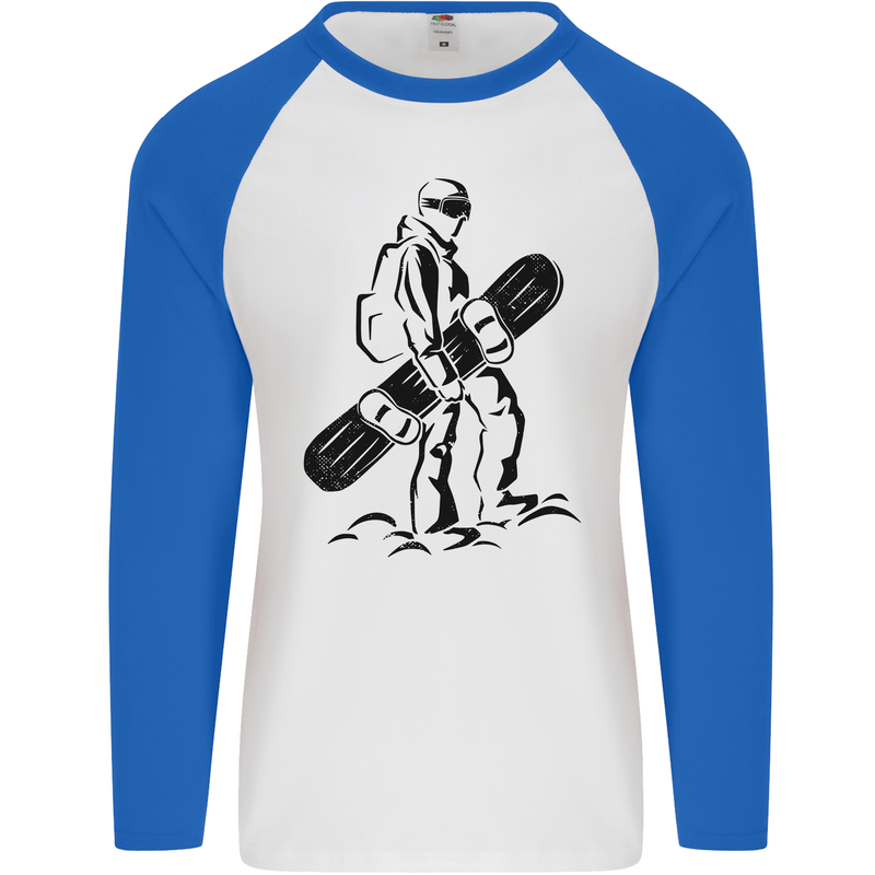 A Snowboarder Snowboarding Winter Sports Mens L/S Baseball T-Shirt White/Royal Blue