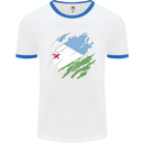 Torn Djibouti Flag Djiboutians Day Football Mens Ringer T-Shirt White/Royal Blue