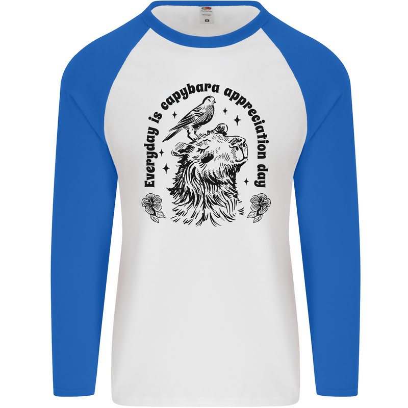 Capybara Appreciation Day Mens L/S Baseball T-Shirt White/Royal Blue