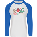 Peace Love Lizards Funny Gekko Iguana  Gecko Mens L/S Baseball T-Shirt White/Royal Blue