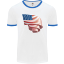 Curled USA Flag Independence Day Football Mens Ringer T-Shirt White/Royal Blue