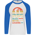 Pops Man Myth Legend Funny Fathers Day Mens L/S Baseball T-Shirt White/Royal Blue