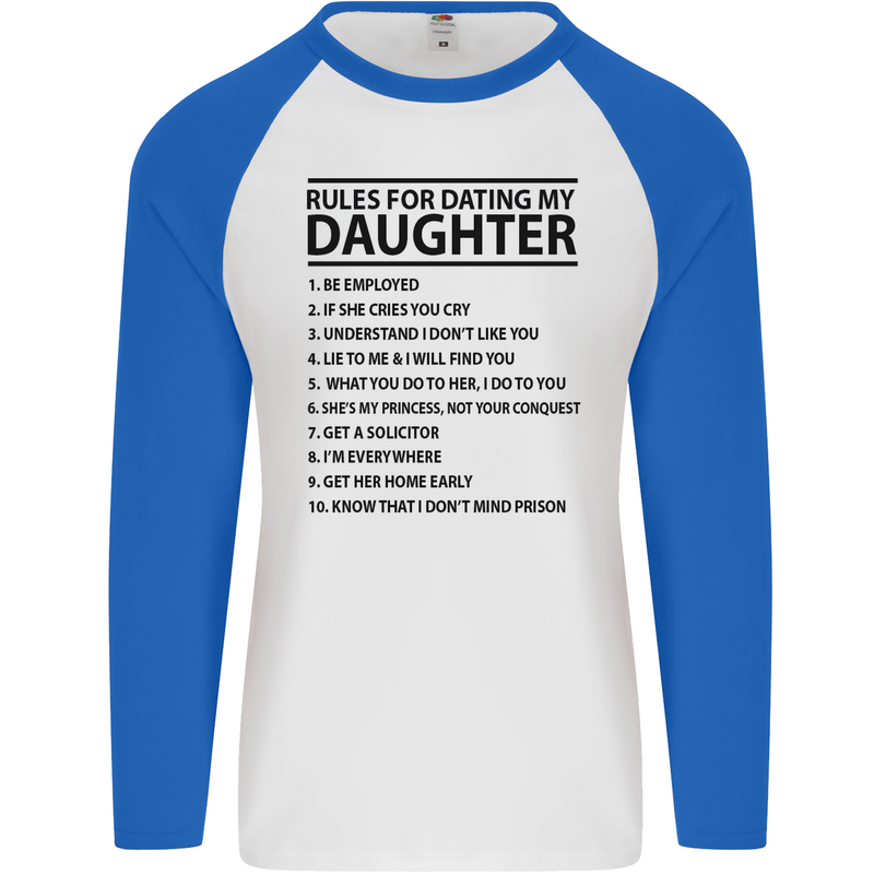 Rules for Dating My Daughter Father's Day Mens L/S Baseball T-Shirt White/Royal Blue