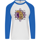 A Geometric Chameleon Mens L/S Baseball T-Shirt White/Royal Blue