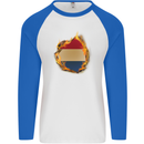The Dutch Flag Fire Effect Holland Mens L/S Baseball T-Shirt White/Royal Blue