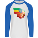 Curled Ethiopia Flag Ethiopian Day Football Mens L/S Baseball T-Shirt White/Royal Blue