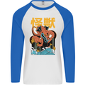 Kaiju Dragon King Ghidorah Japanese Monster Mens L/S Baseball T-Shirt White/Royal Blue