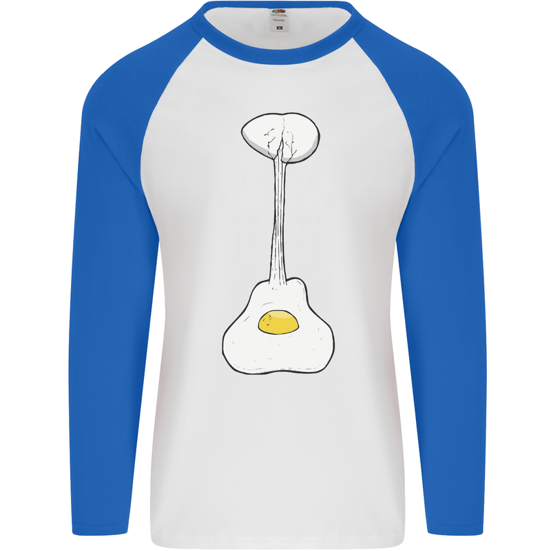 Funny Egg Guitar Acoustic Electric Bass Mens L/S Baseball T-Shirt White/Royal Blue