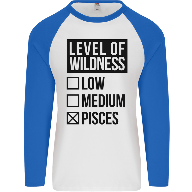 Levels of Wildness Pisces Mens L/S Baseball T-Shirt White/Royal Blue