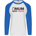 Mum of Three Boys Funny Mother's Day Mens L/S Baseball T-Shirt White/Royal Blue