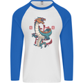 Chinese Zodiac Shengxiao Year of the Dragon Mens L/S Baseball T-Shirt White/Royal Blue