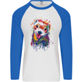 Ferret Watercolour Mens L/S Baseball T-Shirt White/Royal Blue