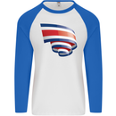 Curled Costa Rica Flag Rican Day Football Mens L/S Baseball T-Shirt White/Royal Blue