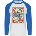 Retro Cinema Movie Night Films & TV Mens L/S Baseball T-Shirt White/Royal Blue
