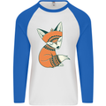 A Cute Tribal Fox Mens L/S Baseball T-Shirt White/Royal Blue