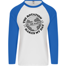 Earth Rotation Astronomy Planets Universe Mens L/S Baseball T-Shirt White/Royal Blue