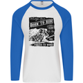 Cafe Racer Biker Motorcycle Motorbike Mens L/S Baseball T-Shirt White/Royal Blue