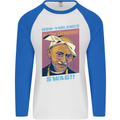 Ghandi Parody Gangsta Rap Music Hip Hop Mens L/S Baseball T-Shirt White/Royal Blue