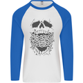 Skull and Chains Motorcycle Motorbike Biker Mens L/S Baseball T-Shirt White/Royal Blue