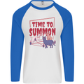 Time to Summon Cats Let's Summon Demons Mens L/S Baseball T-Shirt White/Royal Blue