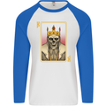 King Playing Card Gothic Skull Poker Mens L/S Baseball T-Shirt White/Royal Blue