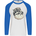 Steampunk Cat Mens L/S Baseball T-Shirt White/Royal Blue