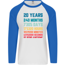 20th Birthday 20 Year Old Mens L/S Baseball T-Shirt White/Royal Blue