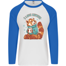 Red Panda Bear I Love Winter Mens L/S Baseball T-Shirt White/Royal Blue