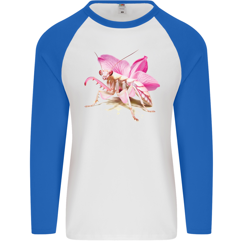 An Orchid Mantis Mens L/S Baseball T-Shirt White/Royal Blue