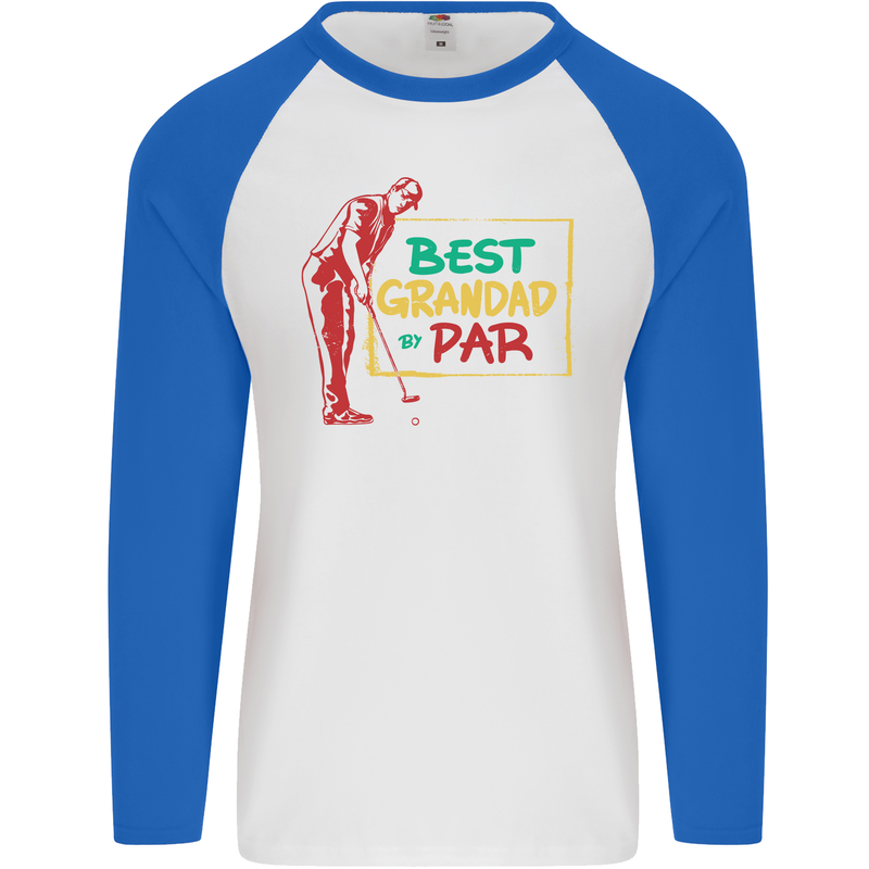 Grandparent's Day Best Grandad By Par Mens L/S Baseball T-Shirt White/Royal Blue