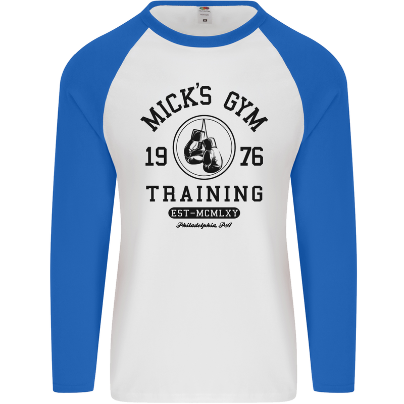 Mick's Gym Boxing Boxer Movie Mens L/S Baseball T-Shirt White/Royal Blue