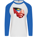 Curled Antigua and Barbuda Flag Day Football Mens L/S Baseball T-Shirt White/Royal Blue