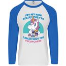 Shut the Fuckupcakes Funny Offensive Unicorn Mens L/S Baseball T-Shirt White/Royal Blue