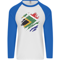 Torn South African Flag Africa Day Football Mens L/S Baseball T-Shirt White/Royal Blue