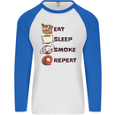 Eat Sleep Smoke Weed Repeat Drugs Cannabis Mens L/S Baseball T-Shirt White/Royal Blue