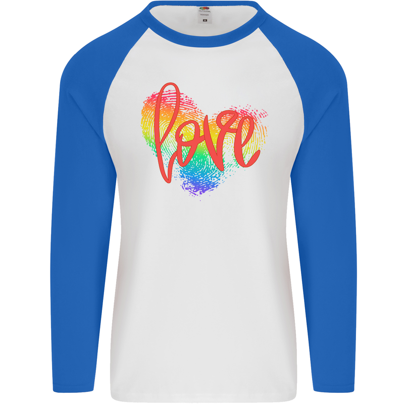 LGBT Love Gay Pride Day Awareness Mens L/S Baseball T-Shirt White/Royal Blue