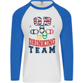 GB Drinking Team Funny Stag Do Doo Beer Mens L/S Baseball T-Shirt White/Royal Blue