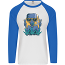 An Alien Smoking Weed Funny Drug Culture Mens L/S Baseball T-Shirt White/Royal Blue