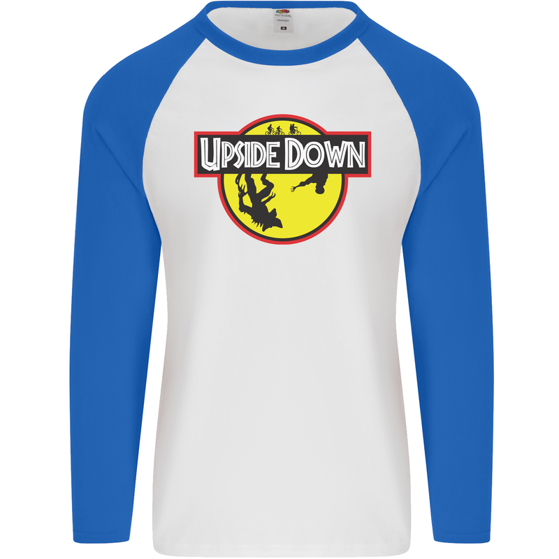 Upside Down SCI-FI TV Program Mens L/S Baseball T-Shirt White/Royal Blue
