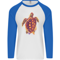 A Watercolour Turtle Mens L/S Baseball T-Shirt White/Royal Blue