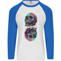 Synthesize Skulls Mens L/S Baseball T-Shirt White/Royal Blue