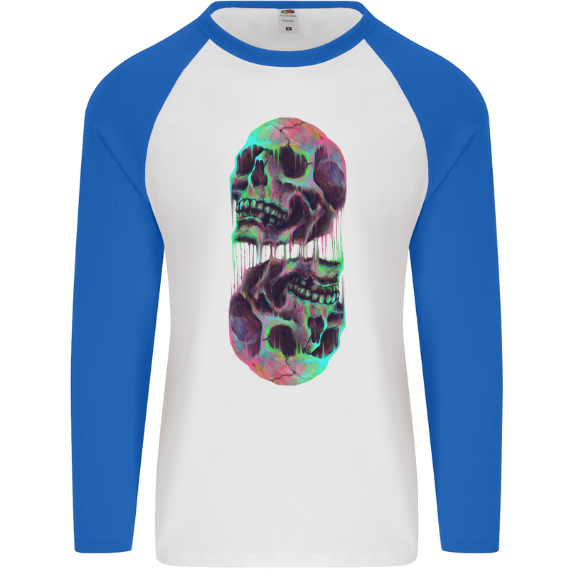 Synthesize Skulls Mens L/S Baseball T-Shirt White/Royal Blue