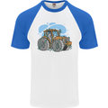 Christmas Tractor Farming Farmer Xmas Mens S/S Baseball T-Shirt White/Royal Blue